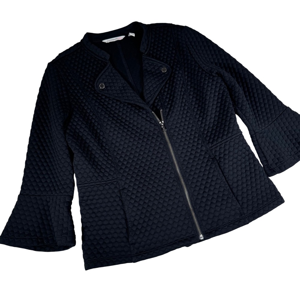 Isaac Mizrahi‎ Live Quilted Moto Jacket Bell Sleeve Black Size M